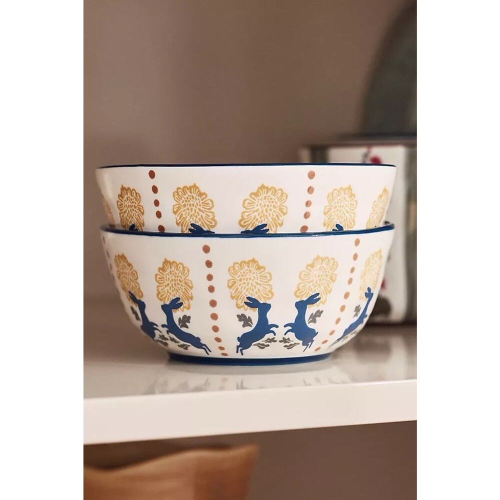 Anthropologie Millie Stoneware Yogurt Bowl Rabbit Bunny Farm Country
